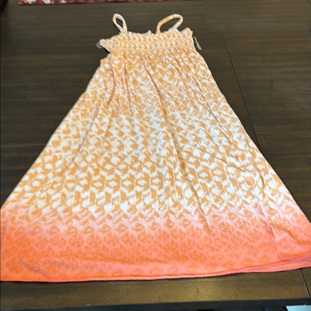 Orange and White Sleeveless Maxi Dress